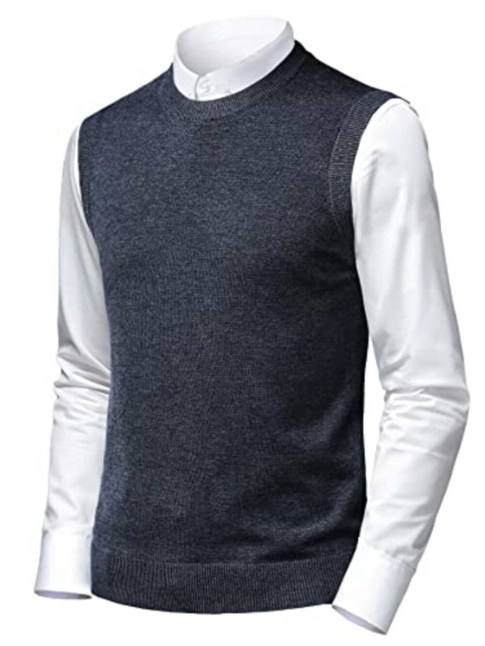Fine Knitted Wool Blend Sweater Vest Sleeveless Pullover Crewneck V-Neck